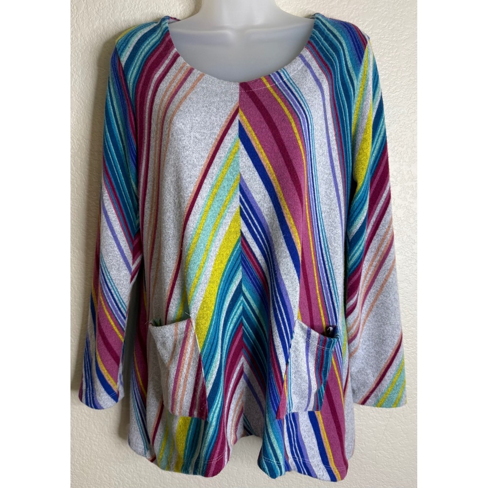 Thomas & Olivia Womens S Tunic Top Multi Color Chevron Stripe Long Sleeve Pocket